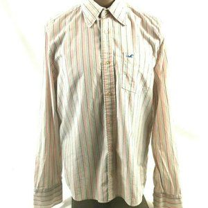 Hollister Men's Striped Dress Casual Shirt Large Pink Long Sleeves Button Front